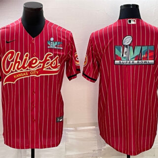 Men's Kansas City Chiefs Red With Super Bowl LVII Big Logo Cool Base Stitched Baseball JerseyS