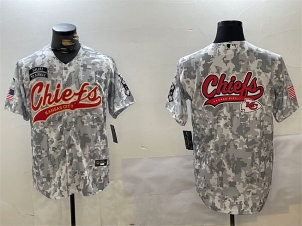 Men's Kansas City Chiefs Team Big Logo 2024 Arctic Camo Salute To Service Stitched Baseball Jerseys