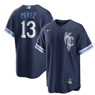 Men's Kansas City Royals #13 Salvador Perez 2022 Navy City Connect Cool Base Stitched Jersey
