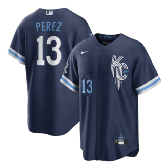Men's Kansas City Royals #13 Salvador Perez 2022 Navy City Connect Cool Base Stitched Jersey