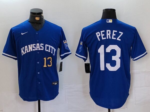 Men's Kansas City Royals #13 Salvador Perez Royal Cool Base Stitched Jerseys