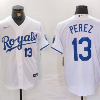 Men's Kansas City Royals #13 Salvador Perez White Cool Base Stitched Jerseys