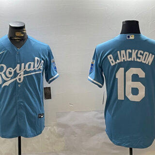 Men's Kansas City Royals #16 Bo Jackson Blue Cool Base Stitched Baseball Jersey