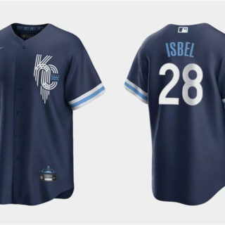 Men's Kansas City Royals #28 Kyle Isbel Navy City Connect Cool Base Stitched Baseball Jersey