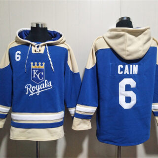 Men's Kansas City Royals #6 Lorenzo Cain Blue Ageless Must-Have Lace-Up Pullover Hoodie
