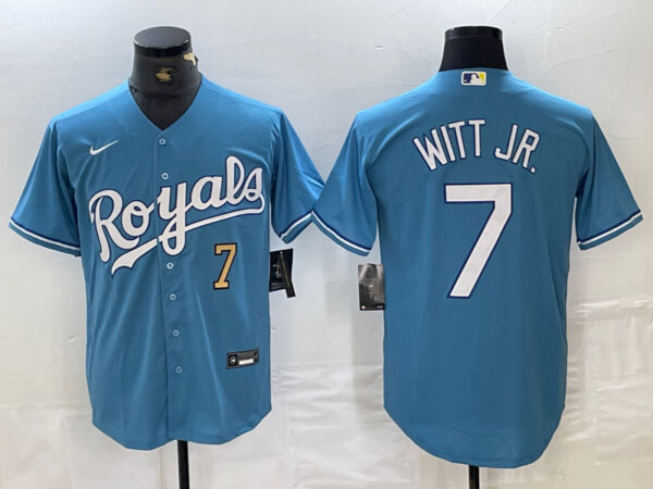 Men's Kansas City Royals #7 Bobby Witt Jr. Light Blue 2024 Alternate Limited Stitched Baseball Jersey