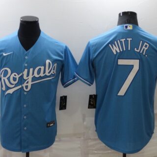 Men's Kansas City Royals #7 Bobby Witt Jr. Light Blue Cool Base Stitched Jersey
