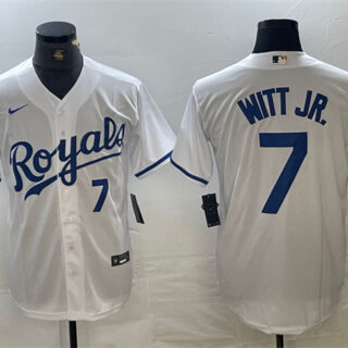Men's Kansas City Royals #7 Bobby Witt Jr. White With Patch Cool Base Stitched Baseball Jersey