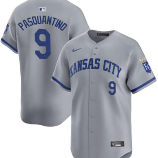 Men's Kansas City Royals #9 Vinnie Pasquantino Grey 2024 Away Limited Stitched Baseball Jersey