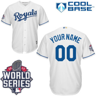 Men's Kansas City Royals Customized White 2015 World Series Cool Base Jersey