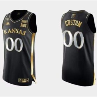 Men's Kansas Jayhawks Custom Black Gold Stitched Basketball JerseyS