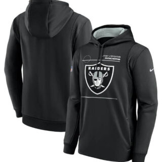 Men's Las Vegas Raiders 2021 Black Sideline Logo Performance Pullover Hoodie