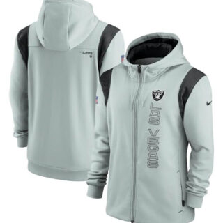 Men's Las Vegas Raiders 2021 Gray Sideline Team Performance Full-Zip Hoodie
