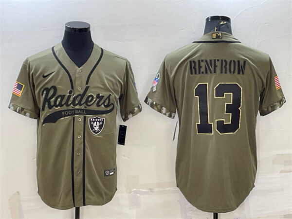 Men's Las Vegas Raiders #13 Hunter Renfrow 2022 Olive Salute To Service Cool Base Stitched Baseball Jersey