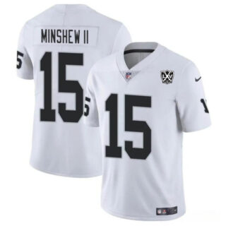 Men's Las Vegas Raiders #15 Gardner Minshew II White 2024 65th Anniversary Patch Vapor Stitched Football Jersey