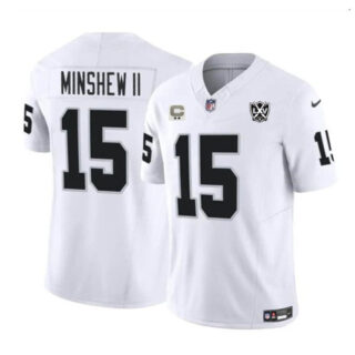 Men's Las Vegas Raiders #15 Gardner Minshew II White 2024 F.U.S.E 65th Anniversary Patch Vapor Stitched Football Jersey