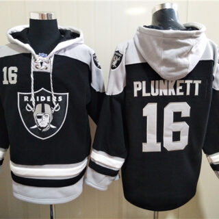 Men's Las Vegas Raiders #16 Jim Plunkett Black Ageless Must-Have Lace-Up Pullover Hoodie