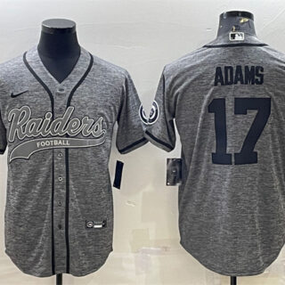 Men's Las Vegas Raiders #17 Davante Adams Grey With Patch Cool Base Stitched Baseball Jersey