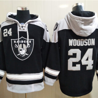 Men's Las Vegas Raiders #24 Charles Woodson Black Ageless Must-Have Lace-Up Pullover Hoodie