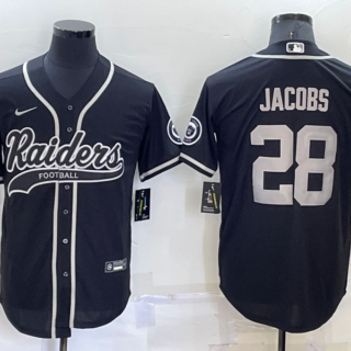 Men's Las Vegas Raiders #28 Josh Jacobs Black Cool Base Stitched Baseball Jersey