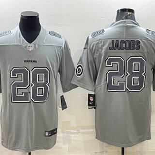 Men's Las Vegas Raiders #28 Josh Jacobs Grey Atmosphere Fashion With Patch Stitched Jersey