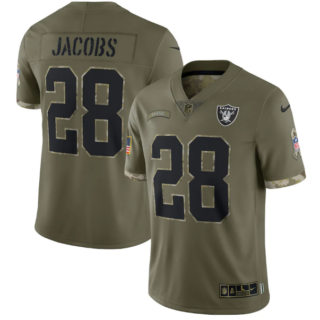 Men's Las Vegas Raiders #28 Josh Jacobs Olive 2022 Salute To Service Limited Stitched Jersey