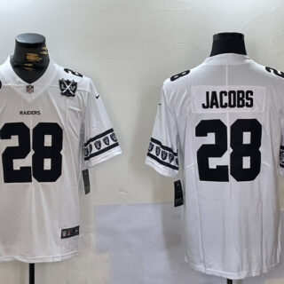 Men's Las Vegas Raiders #28 Josh Jacobs White Limited Stitched Jerseys