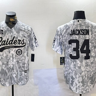 Men's Las Vegas Raiders #34 Bo Jackson 2024 Arctic Camo Salute To Service Stitched Baseball Jerseys