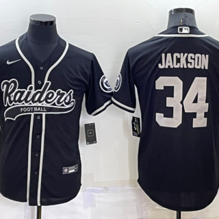 Men's Las Vegas Raiders #34 Bo Jackson Black Cool Base Stitched Baseball Jersey