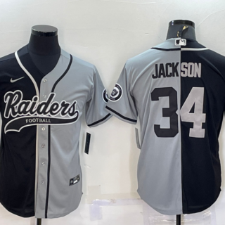 Men's Las Vegas Raiders #34 Bo Jackson Black Grey Split With Patch Cool Base Stitched Baseball Jersey