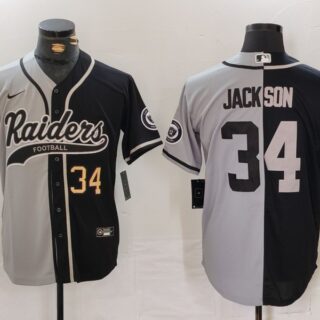 Men's Las Vegas Raiders #34 Bo Jackson Grey Black Split Cool Base Stitched Baseball Jersey