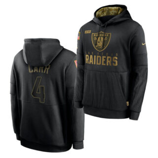 Men's Las Vegas Raiders #4 Derek Carr 2020 Salute To Service Black Sideline Performance Pullover Hoodie