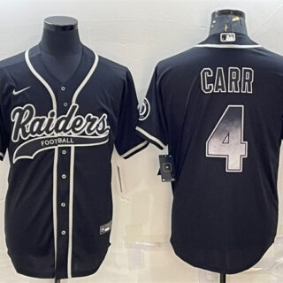 Men's Las Vegas Raiders #4 Derek Carr Black Gold With Patch Cool Base Stitched Baseball Jersey