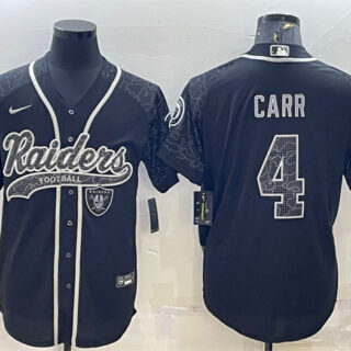 Men's Las Vegas Raiders #4 Derek Carr Black Reflective With Patch Cool Base Stitched Baseball Jersey