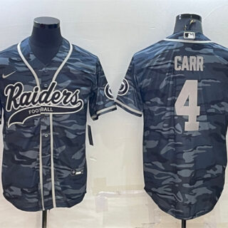 Men's Las Vegas Raiders #4 Derek Carr Grey Camo With Patch Cool Base Stitched Baseball Jersey