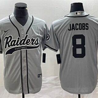 Men's Las Vegas Raiders #8 Josh Jacobs Gray Cool Base Stitched Baseball Jersey