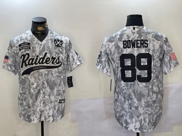 Men's Las Vegas Raiders #89 Brock Bowers 2024 Arctic Camo Salute To Service Stitched Baseball Jerseys