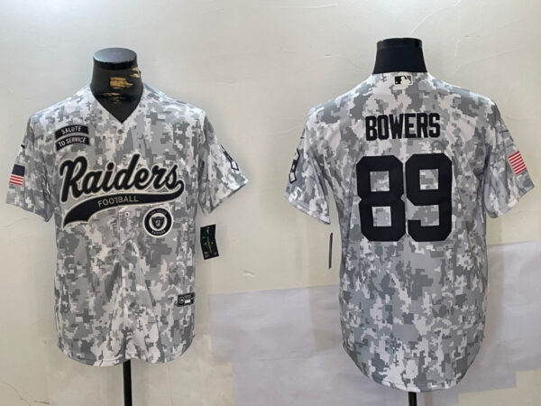 Men's Las Vegas Raiders #89 Brock Bowers 2024 Arctic Camo Salute To Service Stitched Baseball Jerseys