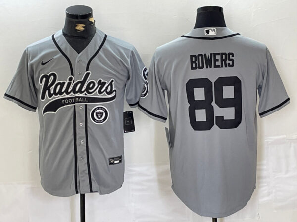 Men's Las Vegas Raiders #89 Brock Bowers Grey Cool Base Stitched Baseball Jerseys