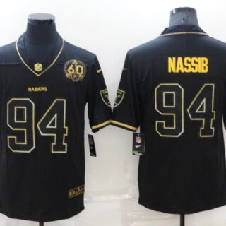Men's Las Vegas Raiders #94 Carl Nassib Black Gold With 60th Anniversary Patch Vapor Limited Stitched Jersey