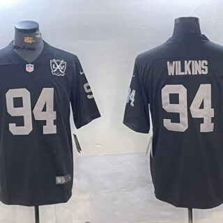 Men's Las Vegas Raiders #94 Christian Wilkins Black 65th Anniversary Patch Vapor Stitched Football Jersey