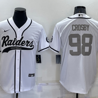 Men's Las Vegas Raiders #98 Maxx Crosby White Grey Cool Base Stitched Baseball Jersey