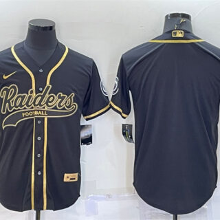 Men's Las Vegas Raiders Blank Black Gold With Patch Cool Base Stitched Baseball Jersey