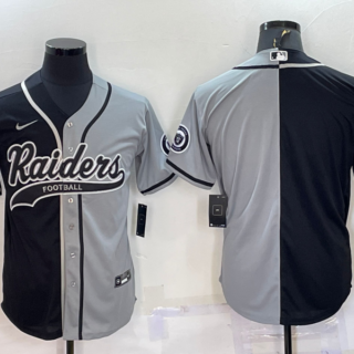 Men's Las Vegas Raiders Blank Black Grey Split With Patch Cool Base Stitched Baseball Jersey