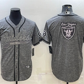 Men's Las Vegas Raiders Grey Team Big Logo With Patch Cool Base Stitched Baseball Jersey