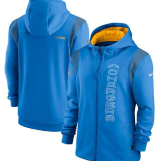 Men's Los Angeles Chargers 2021 Powder Blue Sideline Team Performance Full-Zip Hoodie