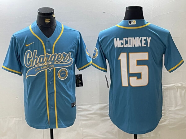 Men's Los Angeles Chargers #15 Ladd McConkey Blue Cool Base Stitched Baseball Jerseys