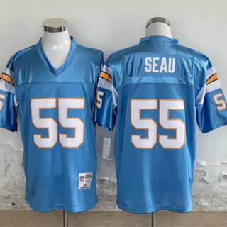 Men's Los Angeles Chargers #55 Junior Seau Blue Throwback Stitched Jersey