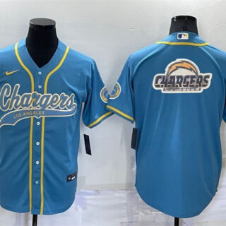 Men's Los Angeles Chargers Blue Team Big Logo With Patch Cool Base Stitched Baseball Jersey