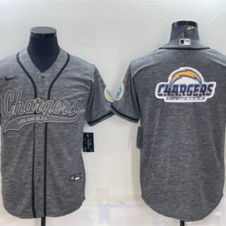 Men's Los Angeles Chargers Grey Team Big Logo With Patch Cool Base Stitched Baseball Jersey